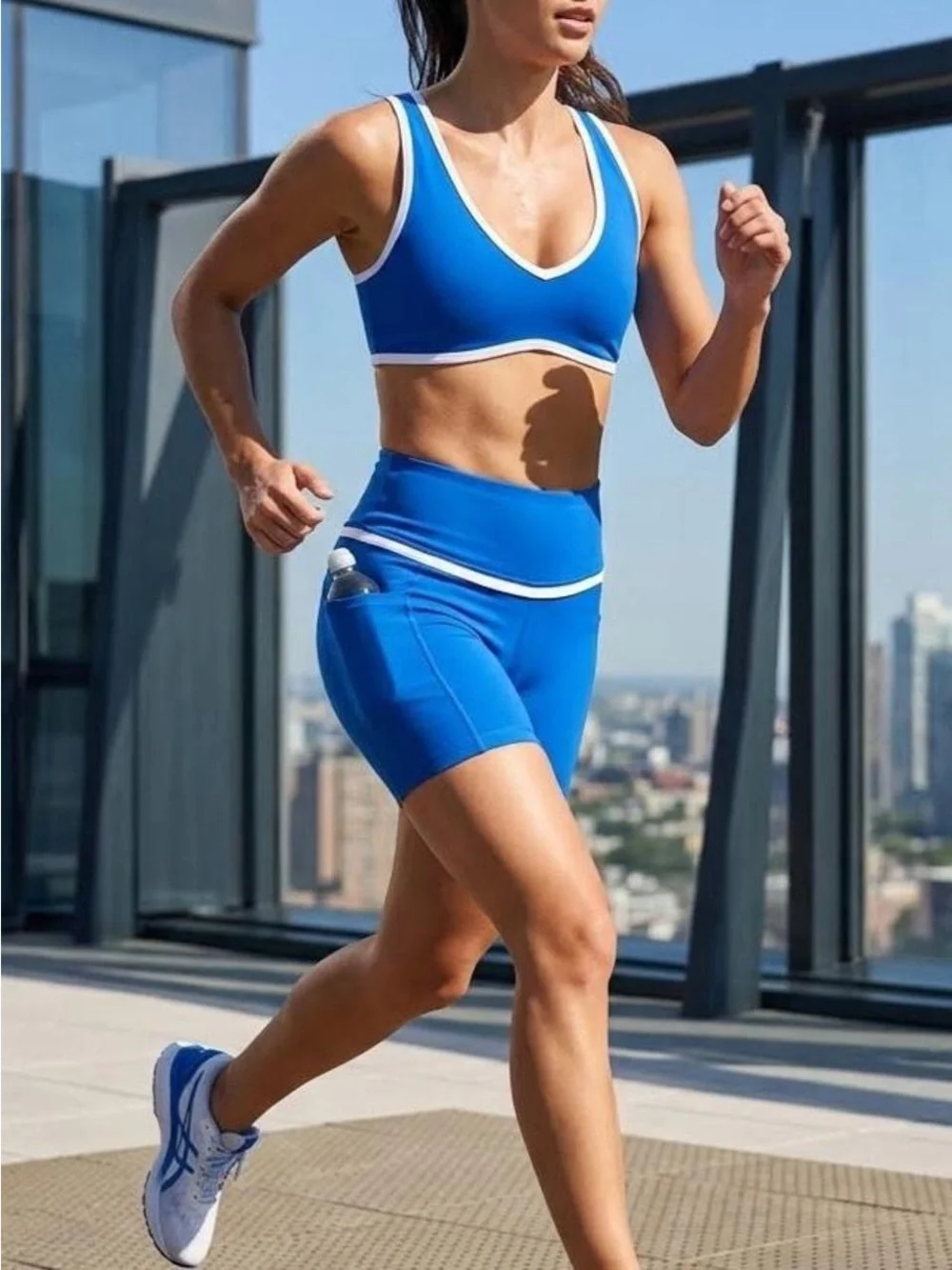 NWT WILO The Label Active Set Sports Bra Biker Shorts Cobalt Blue White, SZ S